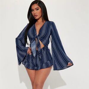 Stripe Romper-Navy Blue